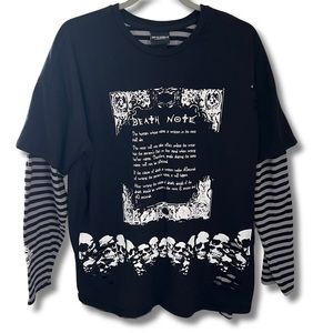 SOLD~“Death Note” Black and White Striped Long Sleeve Tee